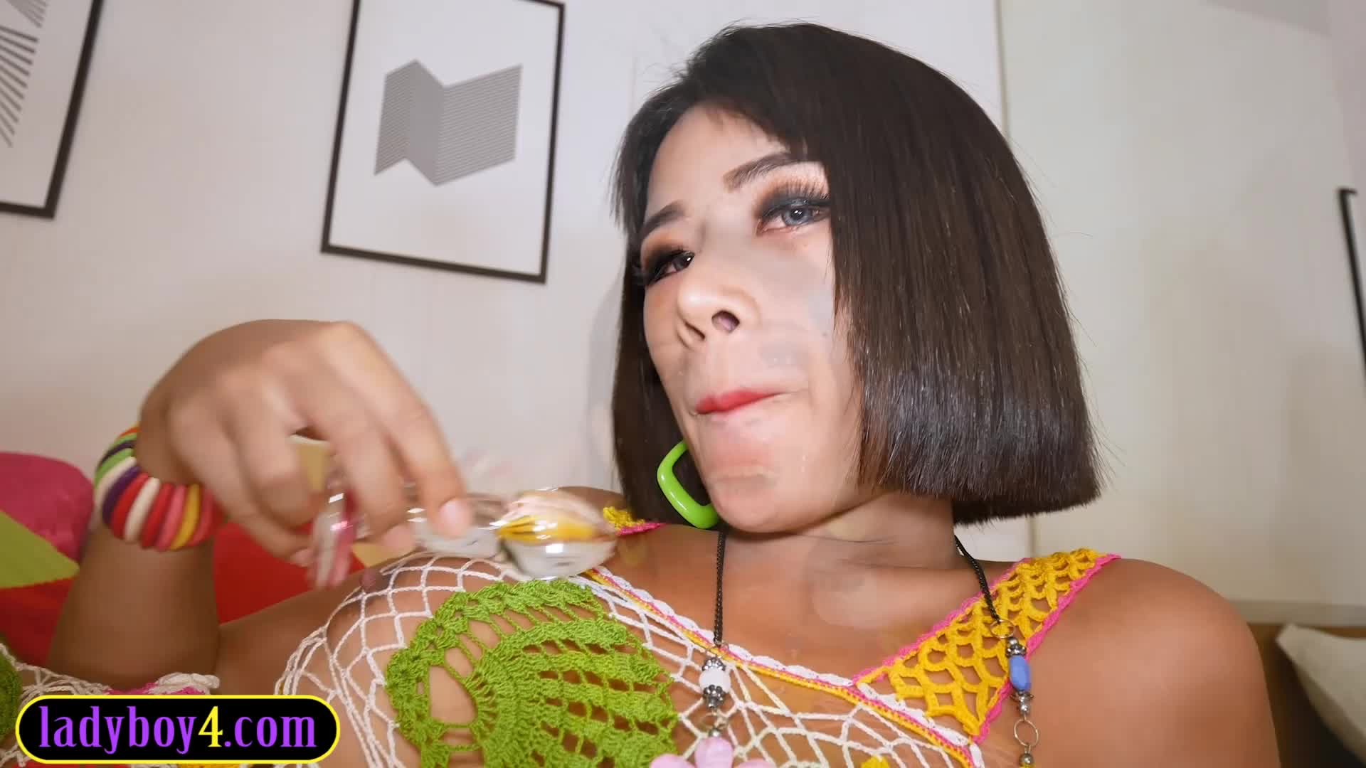 Young big boobs ladyboy Nim anal cock riding after sucking