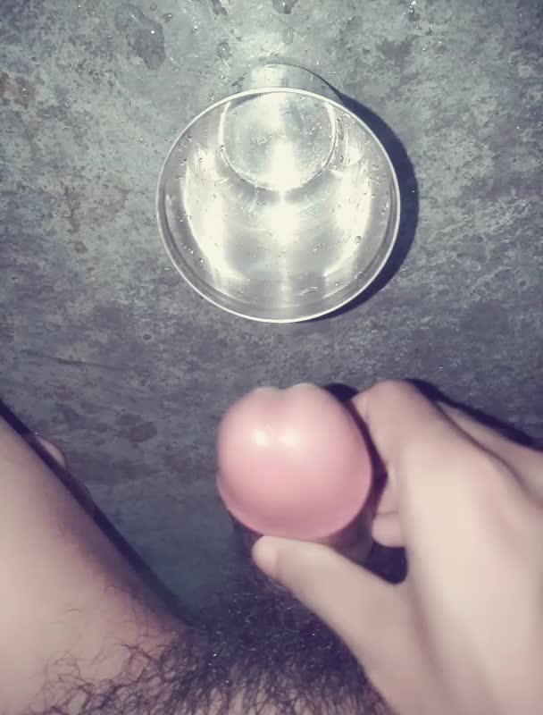 Amature femboy cum in a glass